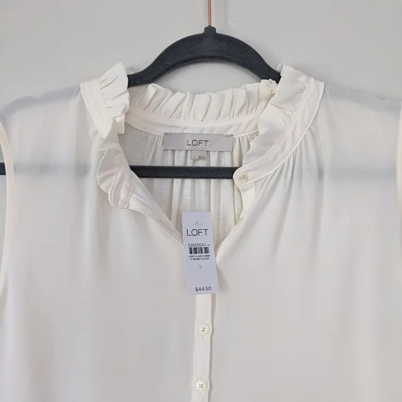 LOFT Ruffle Mixed Media Shell - Picture 3 of 5